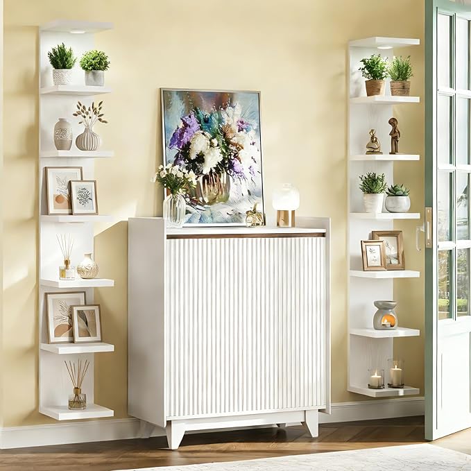 Fixwal 7 Tier Wall Mounted Shelf Set of 2 White Lack Wall Shelf - Image 6