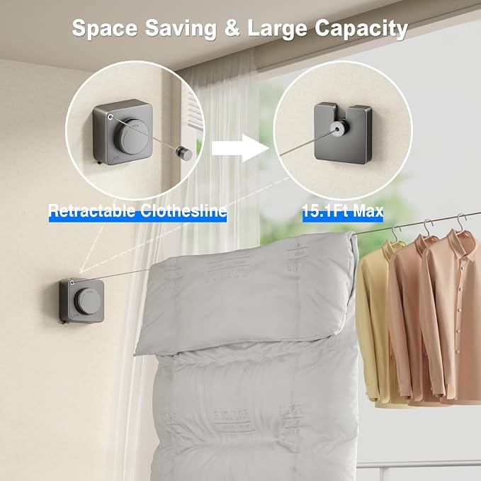 MUSTORN Retractable Clothesline Indoor, Non-Sagging Outdoor Clothes Line - Image 2