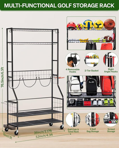 Golf Bag Storage Garage Organizer, 3 Golf Bag Stand and Sports Equipment - Image 2