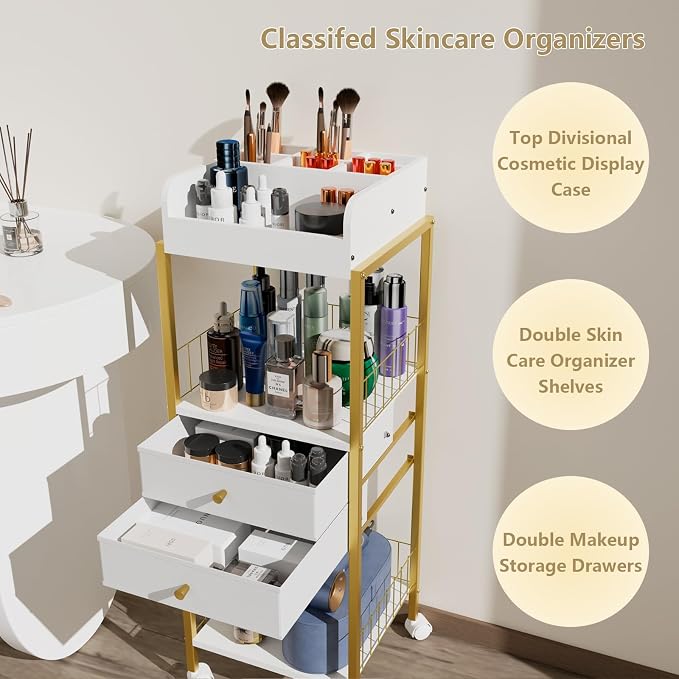 Makeup Organizer Cart Shelf Floor Skincare Organizers Make Up and Station - Image 3