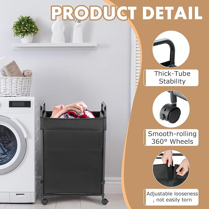 120L Laundry Hamper with Wheels, Rolling Laundry Sorter cart with Metal Frame - Image 3