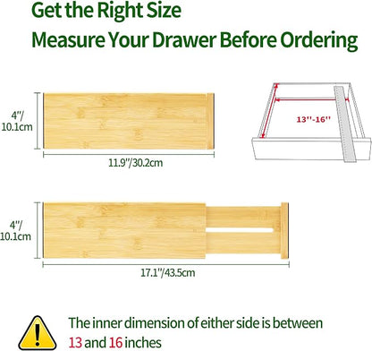 VaeFae 3 Pack Bamboo Drawer Dividers, Expandable Separators - Image 3