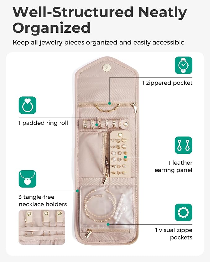 BAGSMART Travel Jewelry Organizer Case A Initial Foldable Jewelry Roll - Image 3