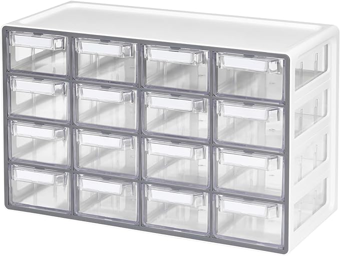 Blue Ginkgo Medium 16-Drawer Cabinet – Stackable Clear Organizer by BLUEGINKGO