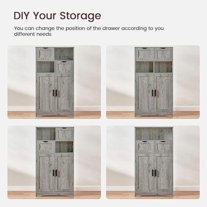 Iwell Storage Cabinet with 2 Drawers & 2 Adjustable Shelves, Kitchen Cabinet - Image 7