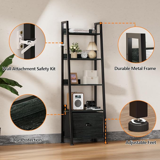 Furologee Ladder Shelf, 5 Tier Bookshelf - Image 4