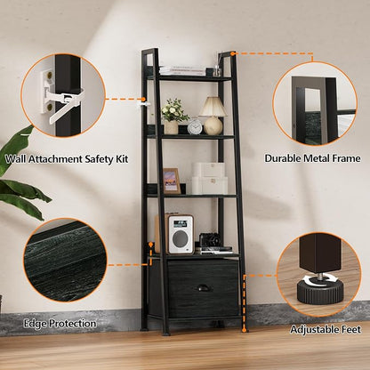 Furologee Ladder Shelf, 5 Tier Bookshelf - Image 4
