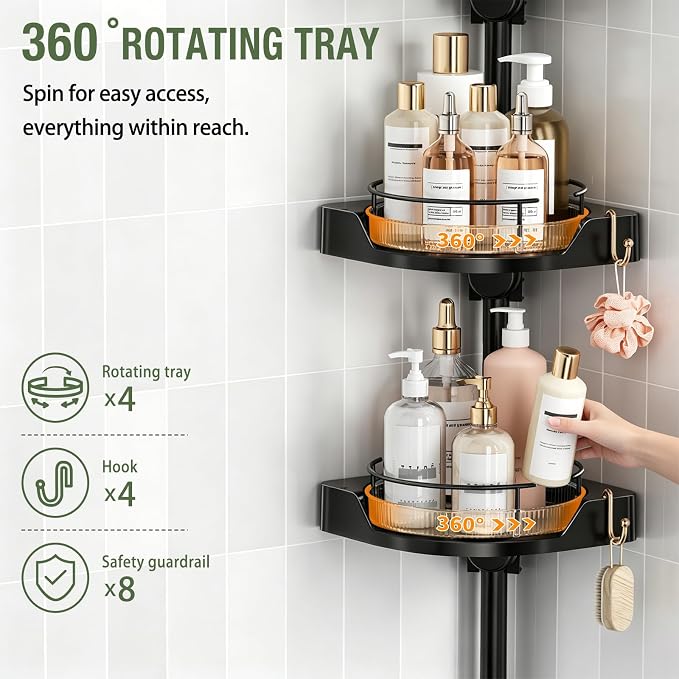 shuang qing 360° Rotating Corner Shower Caddy Tension Pole Organizer - Image 3