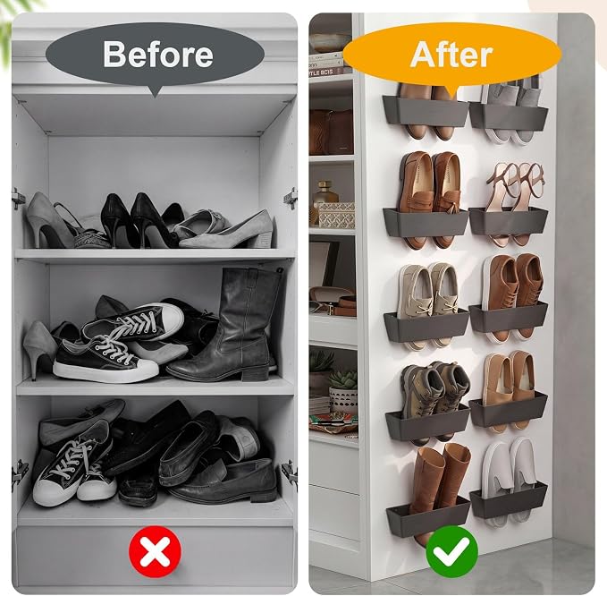Novabright 10 Pack Wall Mounted Shoes Rack Storage - Image 6