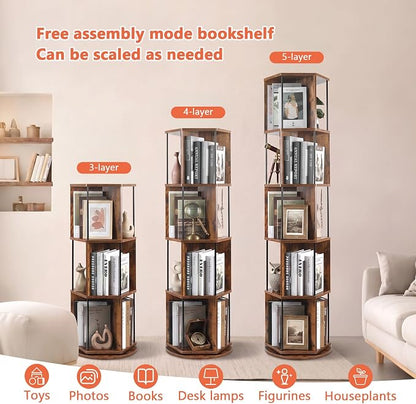 VIWODS Rotating Bookshelf, 5 Tier Spinning Bookshelf Tower, Revolving 360° - Image 6