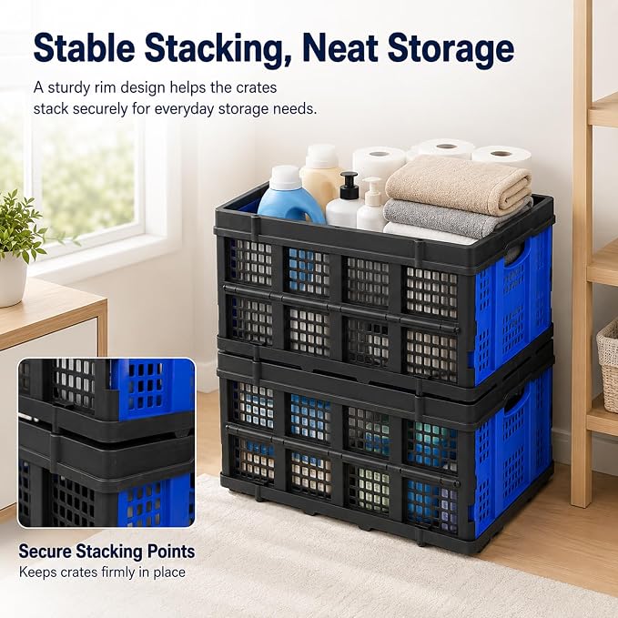 Collapsible Storage Crates 2 Pack, Heavy Duty Foldable Plastic Storage Bins - Image 7