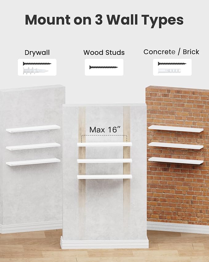 AMADA HOMEFURNISHING 23.6" L Floating Shelves, Wall Shelves Set of 3 - Image 7