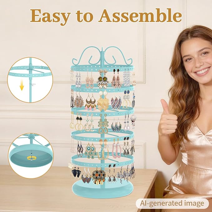 MODOWEY Rotating Earring Holder Organizer Display, 5 Tiers Metal Tree, - Image 7