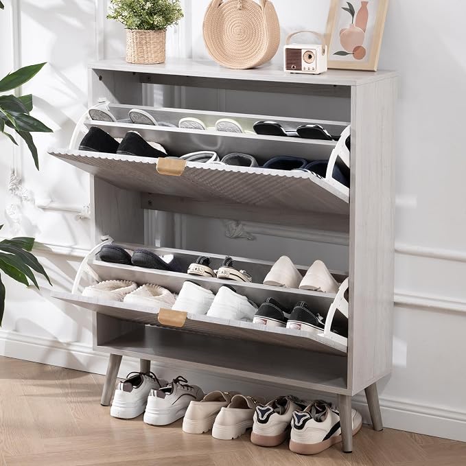 oakvivo Shoe Cabinet with 2 Flip Drawers, Freestanding Shoe Organizer with 4 - Image 3
