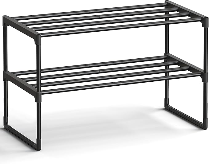 SONGMICS Shoe Rack, 2-Tier Shoe Organizer, Metal Storage Shelf, Upright or by Unknown