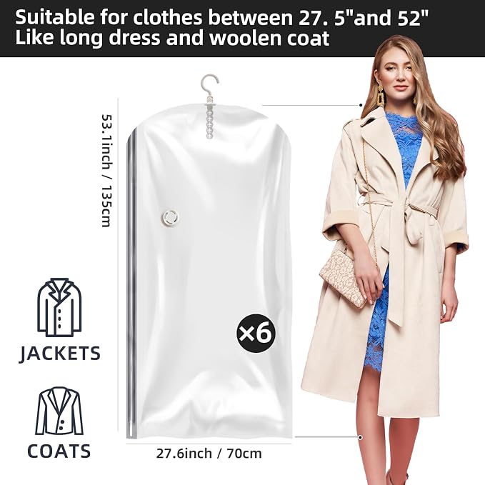 Hanging Vacuum Storage Bags, 6 Pack Hanging Storage Bags - Image 2