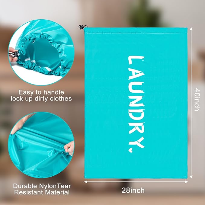 2 Pack 28" x 40"Travel Laundry Bag, Machine Washable Dirty Clothes Organizer - Image 3