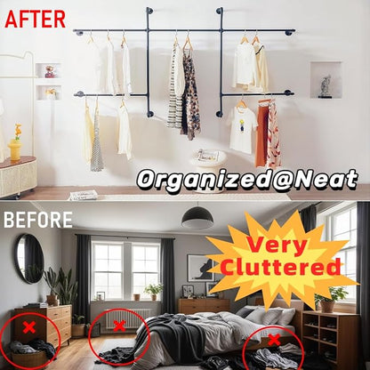 Industrial Pipe Clothes Rack Wall Mounted Clothing Rack, Heavy Duty Iron Pipe - Image 3