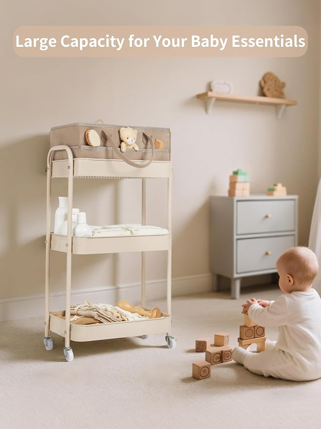 Fortella Baby Diaper Caddy, 3 Tier Rolling Storage Cart - Image 2