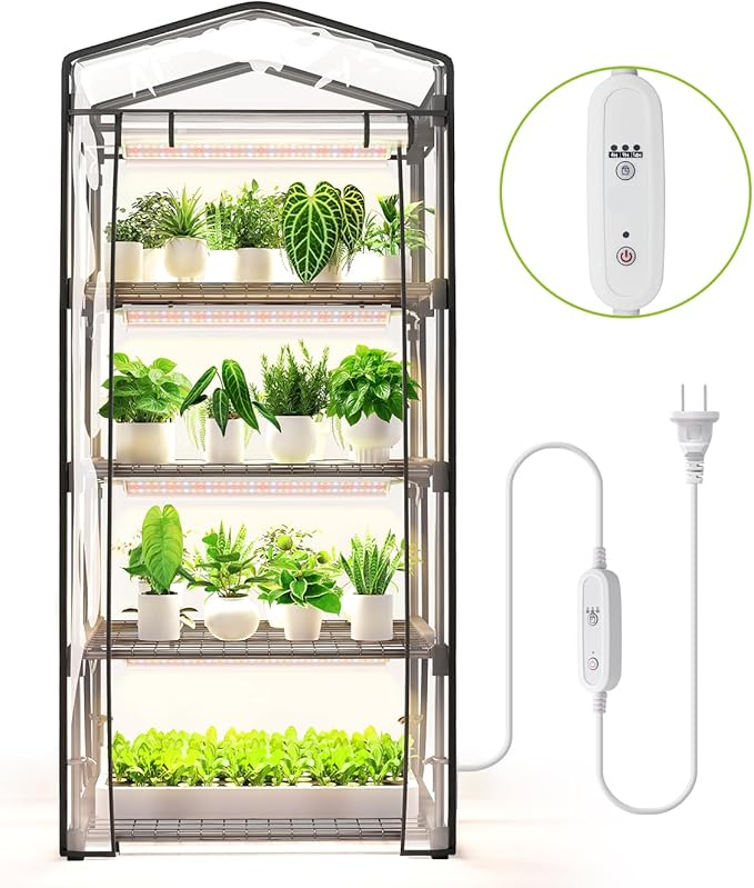 Indoor Greenhouse with Grow Light, 4 Tier, 1.6FT 80W Full Spectrum Grow Light by SpeePlant