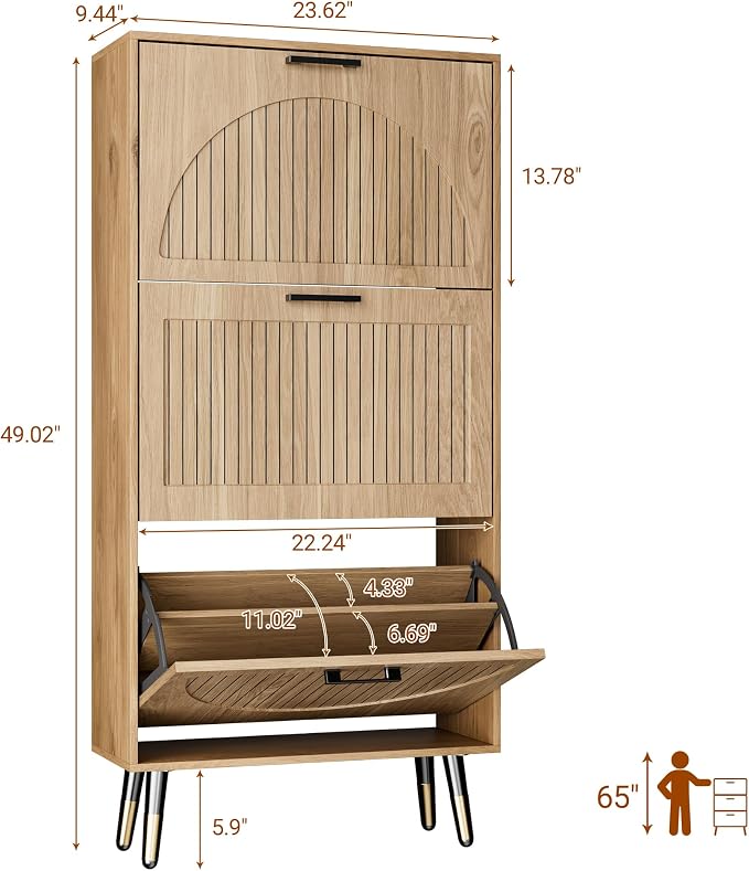 Farmhouse Shoe Cabinet Storage for Entryway, Slim Shoe Rack Cabinet - Image 2