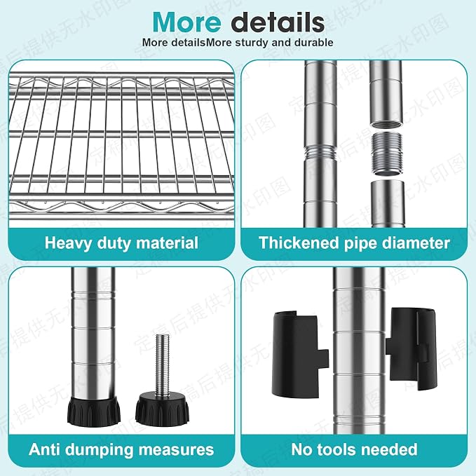 4- Shelf Storage Shelves Metal Shelving Unit Adjustable 4 Tier Wire Shelving - Image 8