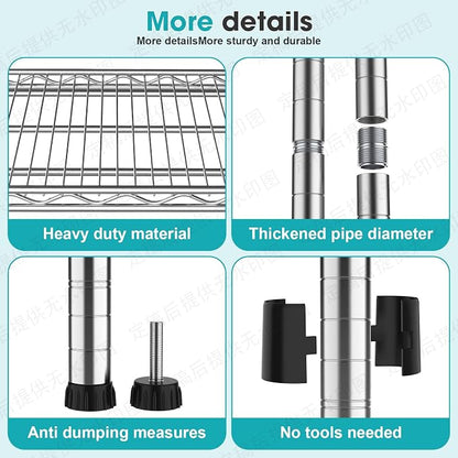 4- Shelf Storage Shelves Metal Shelving Unit Adjustable 4 Tier Wire Shelving - Image 8
