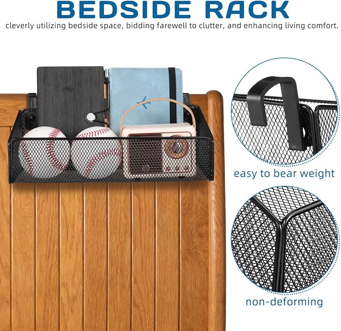 Luxshiny Bedside Hanging Storage Basket, Beside Shelf Metal Organizer Rack - Image 8