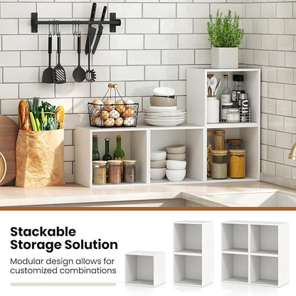 Giantex 2-Cube Bookcase, Stackable White Cube Storage Organizer w/Open Bookshelf - Image 7