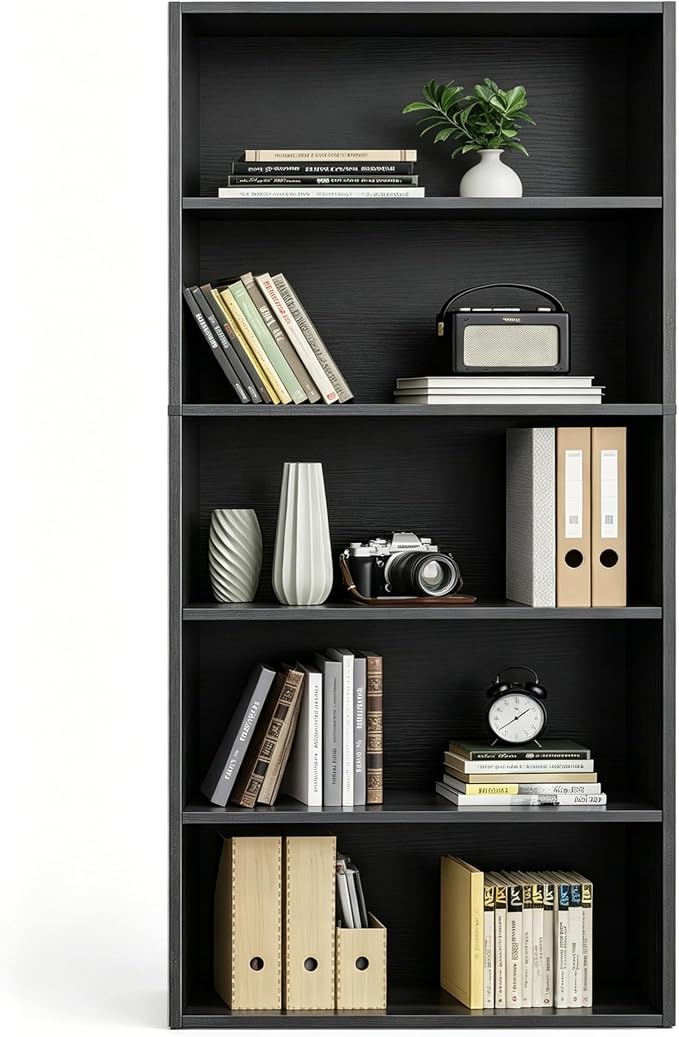 HealSmart 5 Tier Bookcase, Industrial 5 Book Shelf, 9.2" D x 23.8" W x 53" H by HealSmart