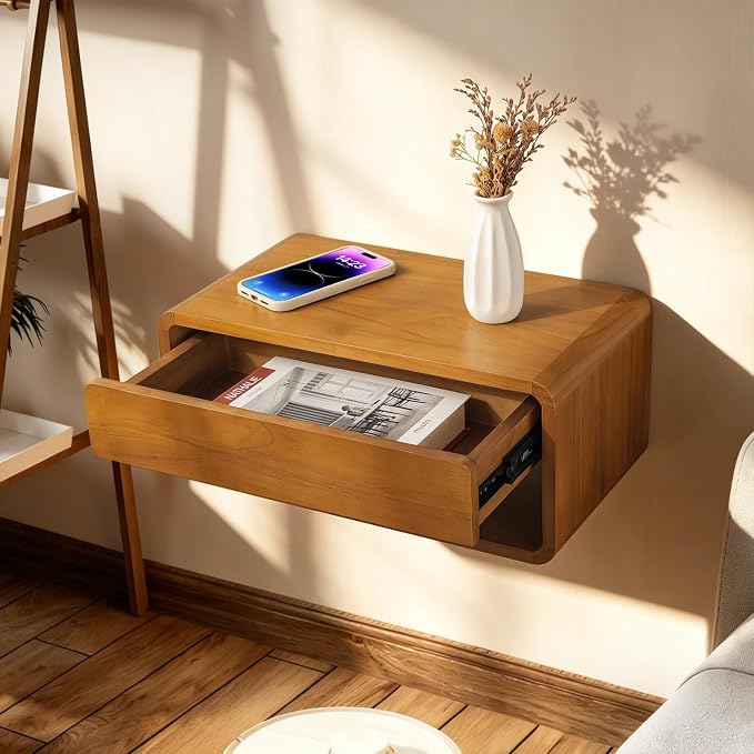 Floating Nightstand Wall Mounted Bedside Shelf Handmade Bedroom Furniture - Image 4