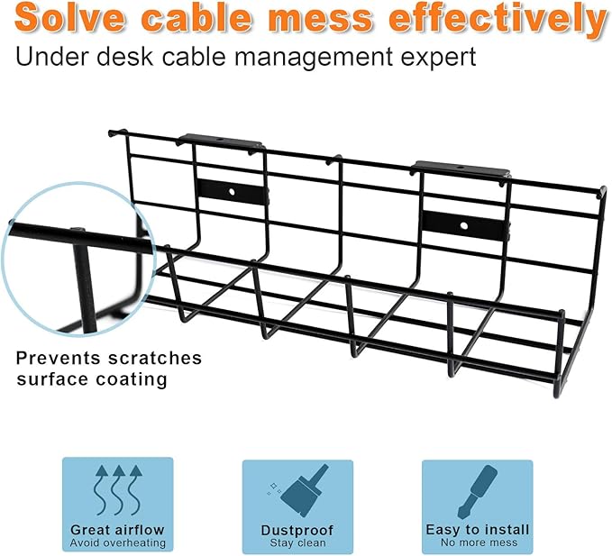Under Desk Cable Management- 2 Pack Cord Organizer. Metal Wire Cable Management - Image 3
