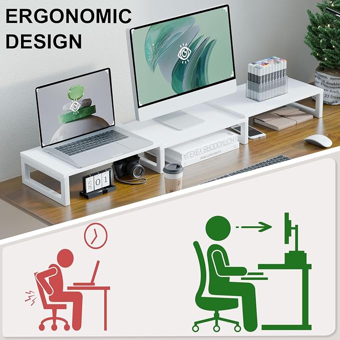 TEAMIX Desk Organizer Dual Monitor Stand Riser, Adjustable Computer Stand - Image 6