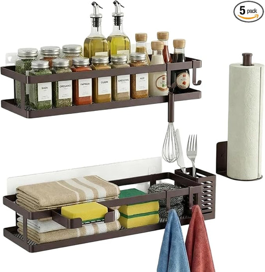 PUSDON 5-in-1 16.5" Extra Long Kitchen Organizer & Shower Caddy Set, Wall Mount by PUSDON