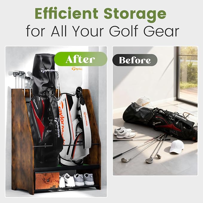 Golf Bag Organizer Rack – Large Wooden Golf Storage - Image 2