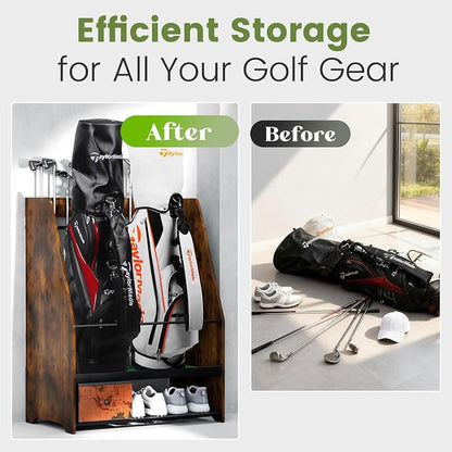 Golf Bag Organizer Rack – Large Wooden Golf Storage - Image 2