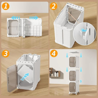 2 Tier Slim Bathroom Storage Cabinet, Foldable and Movable, ABS and PET - Image 4