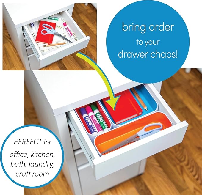 Three by Three Seattle 6 Piece Metal Stacking Bins + Drawer Organizers Set: - Image 2