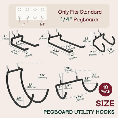 10-Pack Heavy Duty Pegboard Drill Holder & Utility Hooks | Fit 1/4 Inch - Image 2