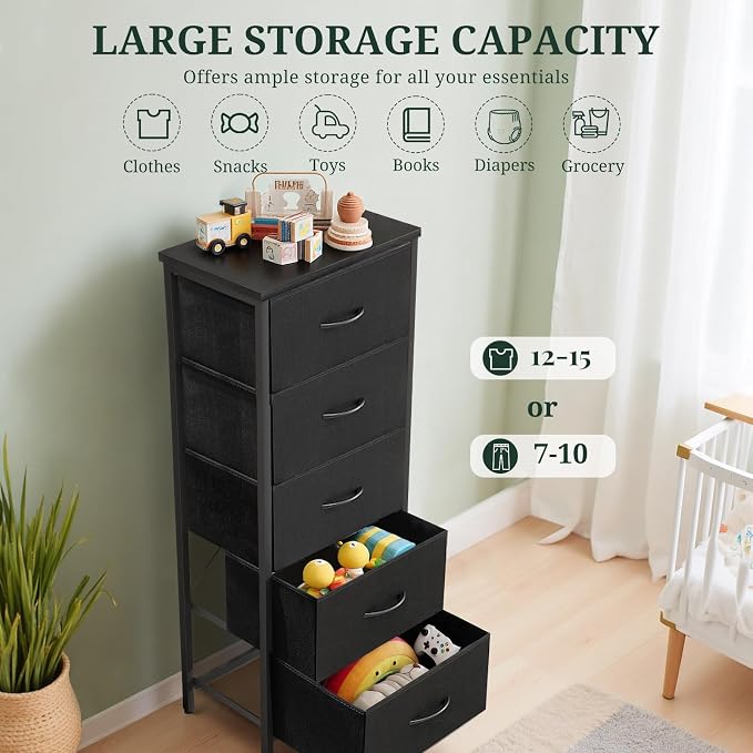 5 Drawers Dresser for Bedroom Fabric Storage Tower - Image 5