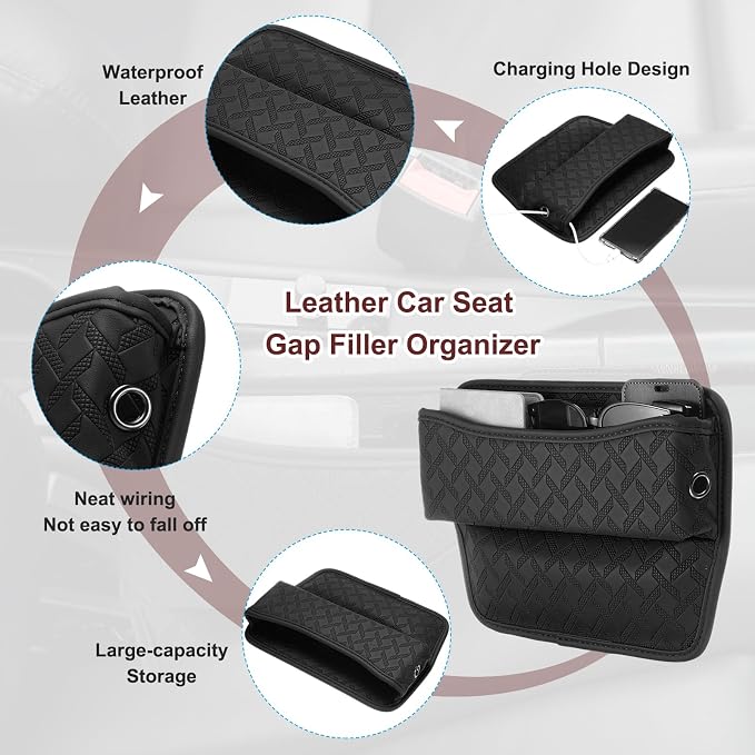 HARFINGTON Car Seat Gap Filler Organizer 11.5 x 8 x 2.1 Inch Leather Universal - Image 3