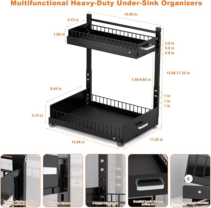 Under Sink Organizer, 2 Tier Slide Out Kitchen Cabinet Organizers - Image 3