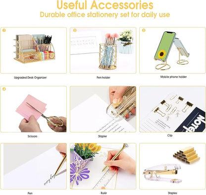 KAAKOW Gold Desk Organizers and Accessories Office Supplies Set Stapler - Image 5