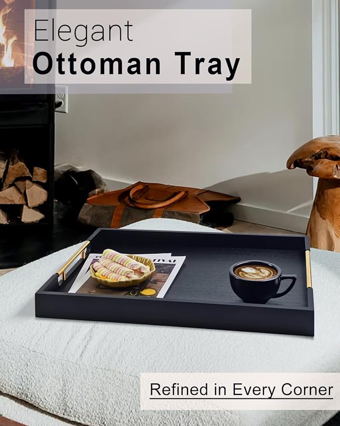 22 Inch Rectangle Black Ottoman Tray - Image 3