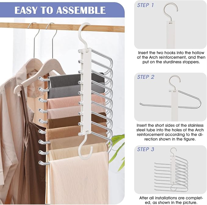 Upgrade 9 Layers Pants Hangers Space Saving, 2 Pack Pant Hangers Organizer - Image 7