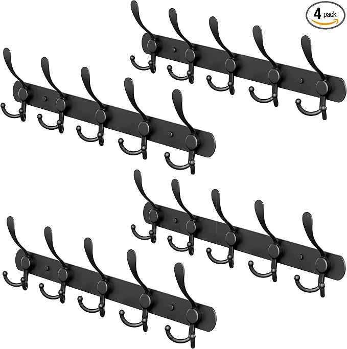 Coat Rack Wall Mount with 5 Tri Hooks, Stainless Steel 16 Inch – Black Matte by SAYONEYES