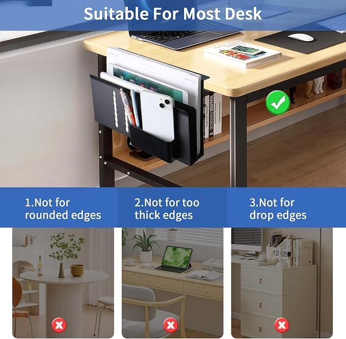 LUKETURE Desk Side Storage, 2 Tie Laptop Holder No Drill Clamp On Organizer | - Image 6
