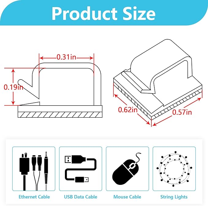 Abnii 100PCS Cable Clips, Adhesive Wire Clips Organizer Cord Clips Management - Image 2