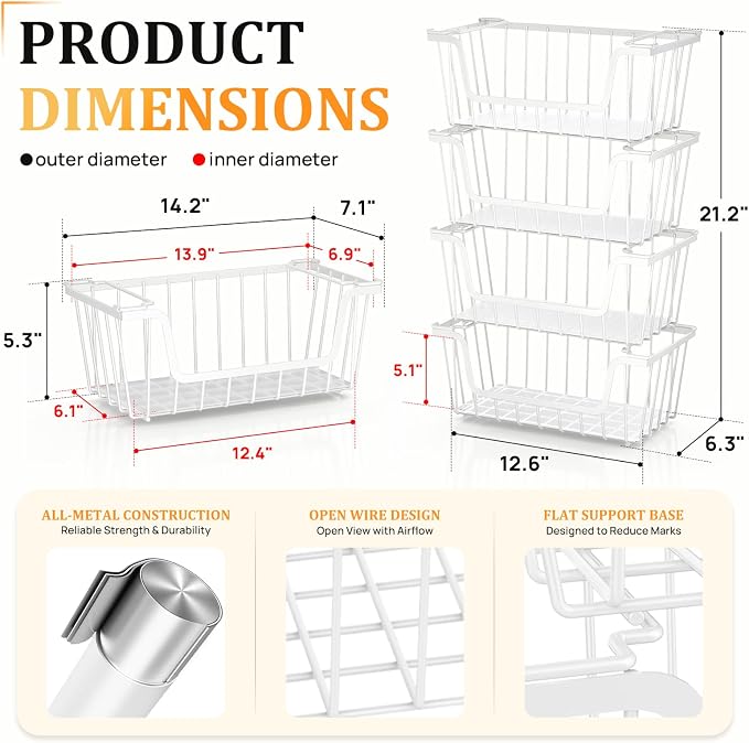 SUNALLY Stackable Storage Bins 6 Pcs Wire Baskets Freezer Organizer, Vegetable - Image 2