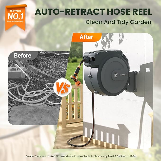 Giraffe Tools Retractable Garden Hose Reel 1/2 Inch x 100 ft, Super Heavy Duty - Image 2